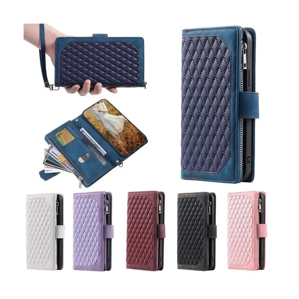 Zipper Wallet Mobile Phone Case for Samsung Galaxy S20 Plus with Wrist Strap - Wine