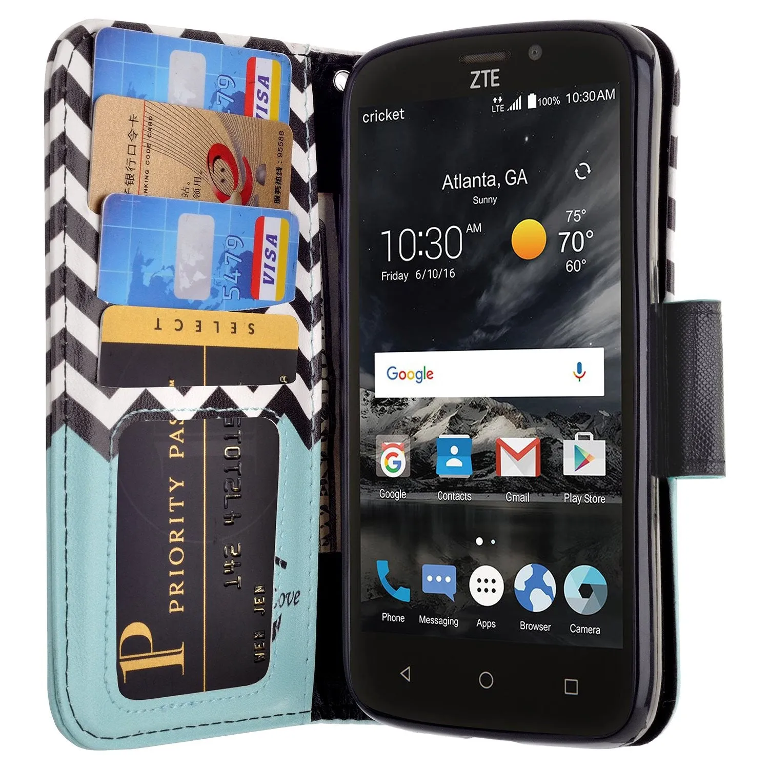 ZTE Prestige 2, Overture 3, Maven 3, Prelude Plus, ZTE 9136, Midnight Pro, Pu Leather Magnetic Flip Fold[Kickstand] Wrist Strap Wallet Case with Card Slots - Teal Anchor